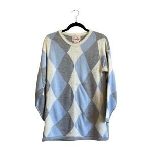 Vintage M Jaclyn Smith Argyle preppy neutral white blue sweater long sleeve